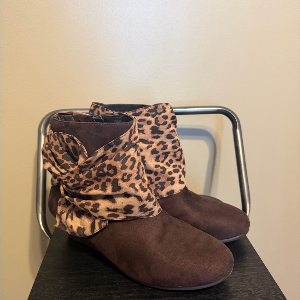 Comfortview Brown and Leopard Ankle Booties